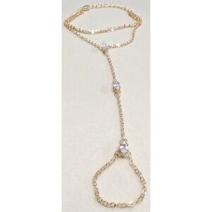 New 14K GP Gold Plated Marquise CZ Hand Chain Slave Bracelet Ring Boho CZ Clear